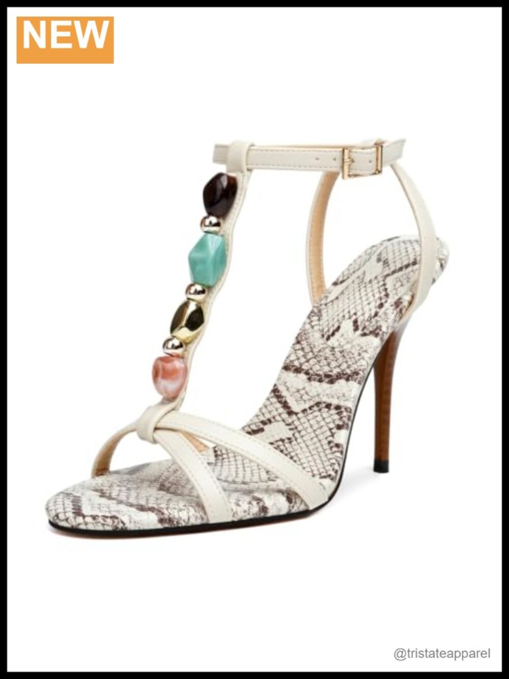 Strappy T-Strap Stiletto Heeled Sandals Beaded Open Toe Formal